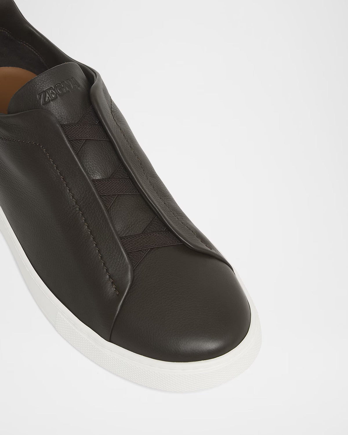 Triple Stitch Deerskin Leather Slip-On Sneakers