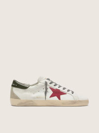 Red suede star and green leather heel tab