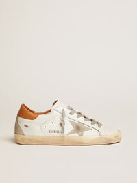 Gray suede star and brown heel tab