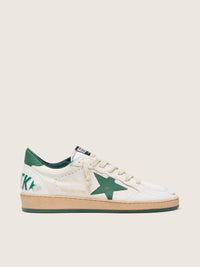 White nappa leather with green leather star and heel tab