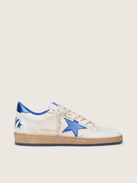 White nappa leather with bright blue star and heel tab