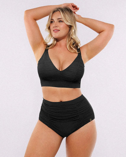 Smart Sculpt™ Ruched V-Neck Bikini Top & High-Waisted Bottom Set