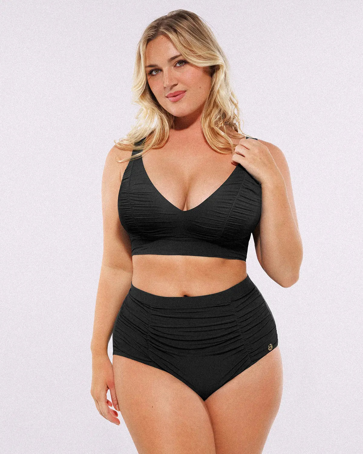 Smart Sculpt™ Ruched V-Neck Bikini Top & High-Waisted Bottom Set