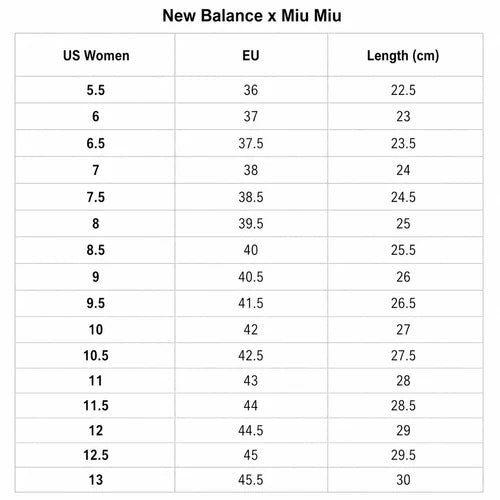 NB 530 size chart