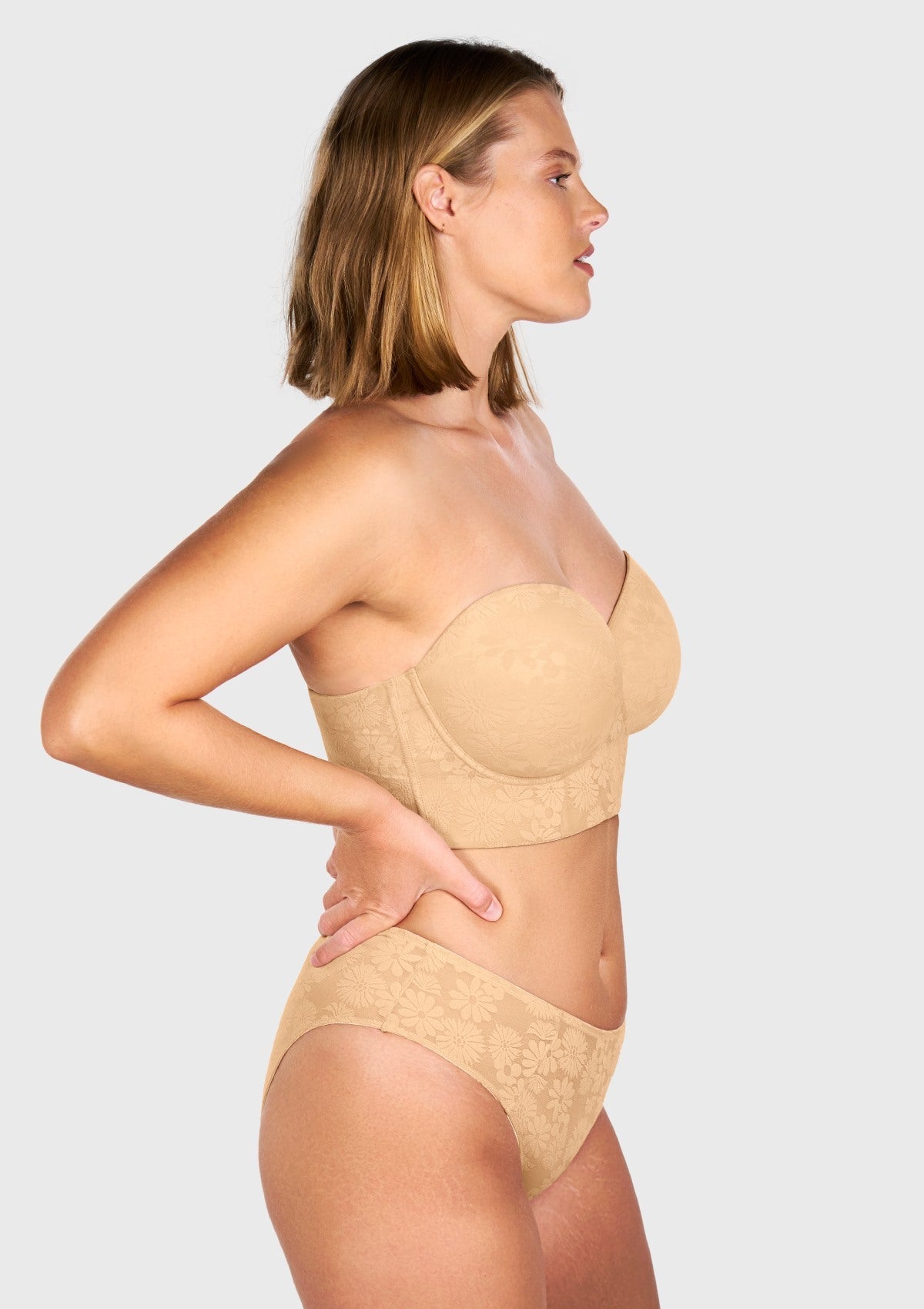 Daisy Smooth Lace Lightly Padded Longline Underwire Strapless Balconette Bra