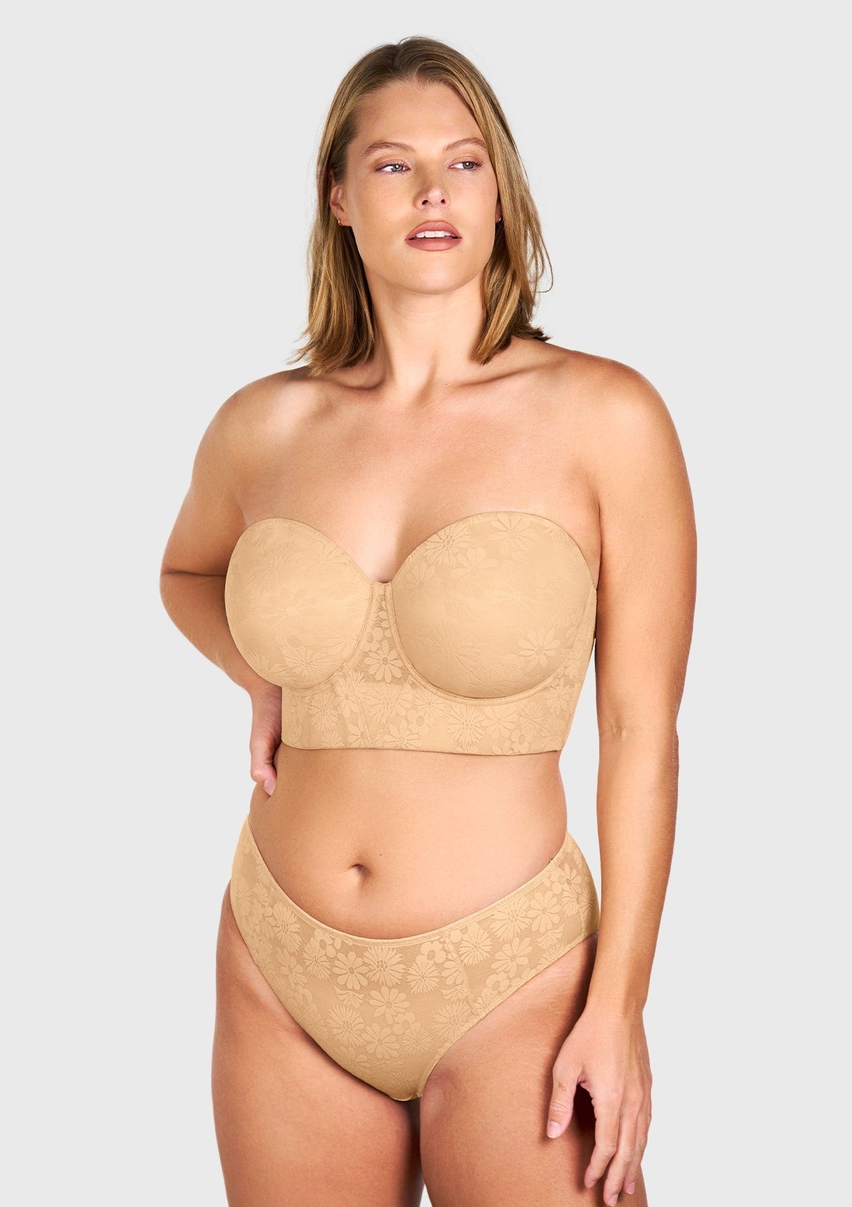 Daisy Smooth Lace Lightly Padded Longline Underwire Strapless Balconette Bra