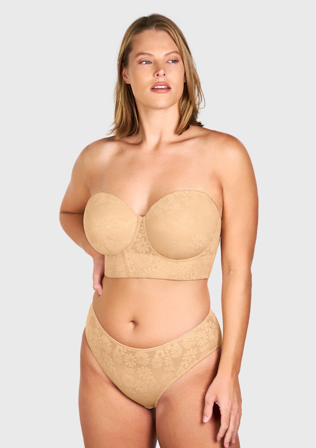 Daisy Smooth Lace Lightly Padded Longline Underwire Strapless Balconette Bra