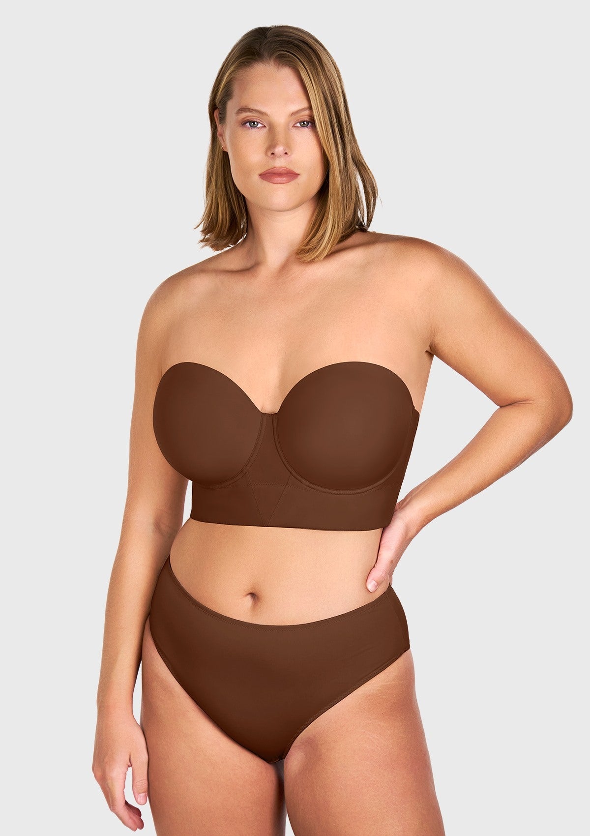 Daisy Smooth Beige Lightly Padded Longline Underwire Strapless Balconette Bra