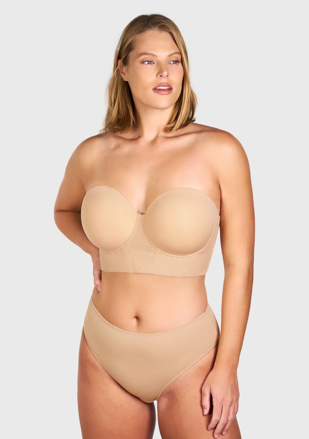 Daisy Smooth Beige Lightly Padded Longline Underwire Strapless Balconette Bra