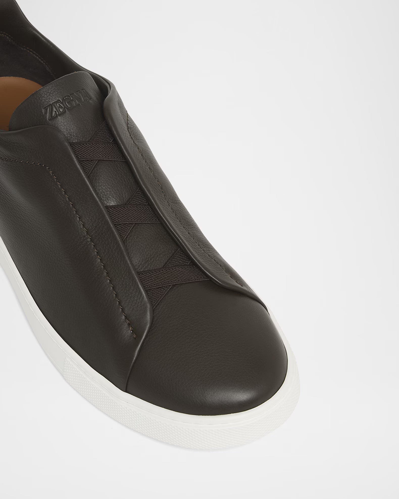 Triple Stitch Deerskin Leather Slip-On Sneakers