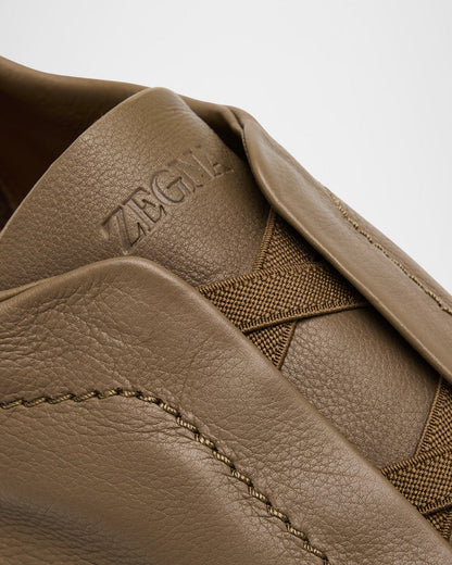 Triple Stitch Deerskin Leather Slip-On Sneakers