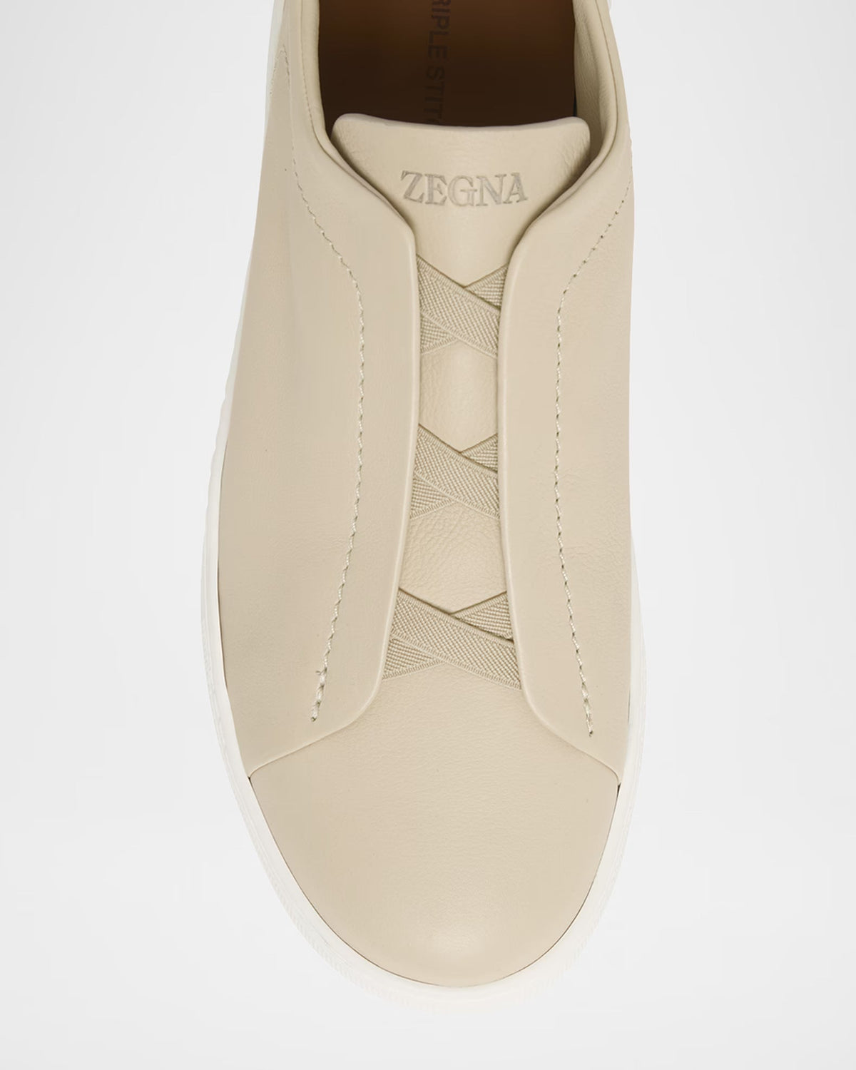 Triple Stitch Deerskin Leather Slip-On Sneakers