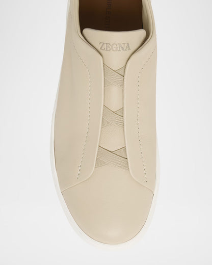 Triple Stitch Deerskin Leather Slip-On Sneakers