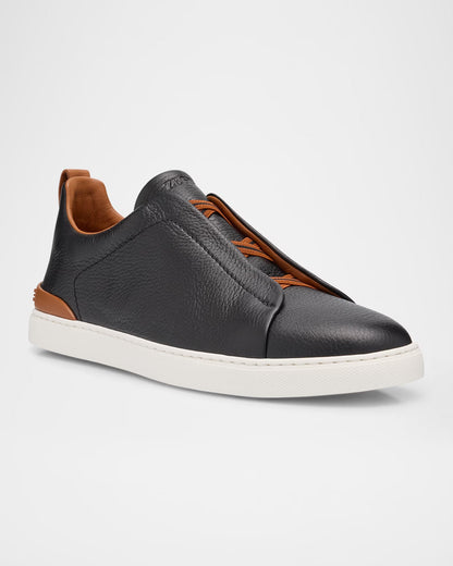 Triple Stitch Deerskin Leather Slip-On Sneakers