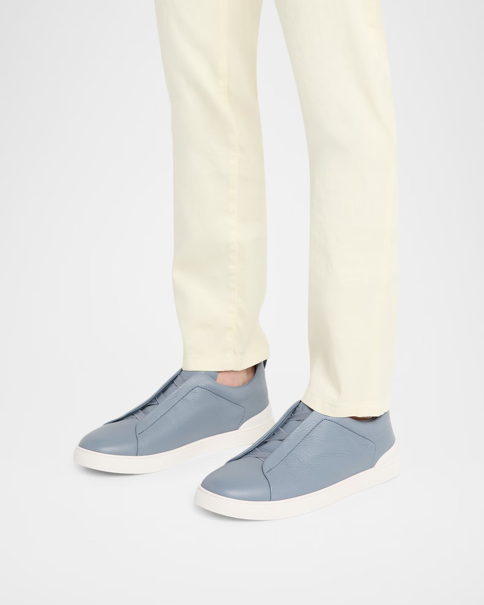 Triple Stitch Deerskin Leather Slip-On Sneakers